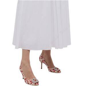 New Manolo Blahnik Floral Hangisi Crystal Pumps White Size 38